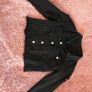Black distressed crop jean jacket